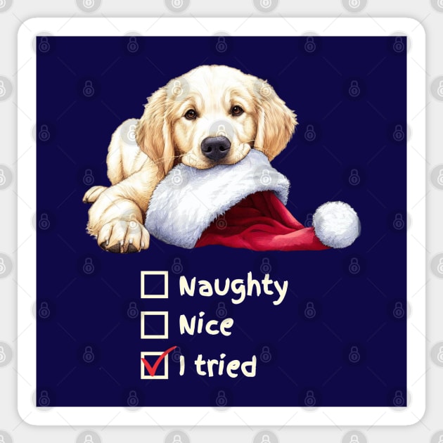 Naughty or Nice Golden Retriever Pup Sticker by ZogDog Pro